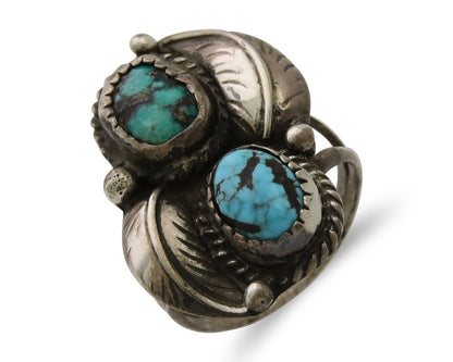 Navajo Ring 925 Silver Natural Blue Green Turquoise Signed MC C.80's