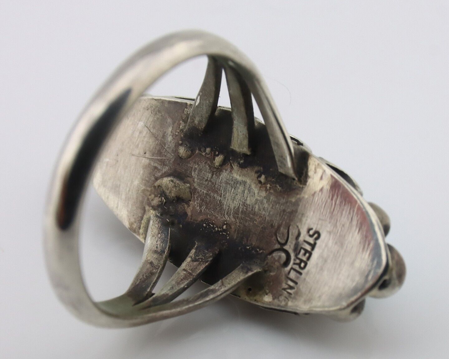 Navajo Ring .925 Silver Sleeping Beauty Turquoise Signed SkyStone Creations C80s