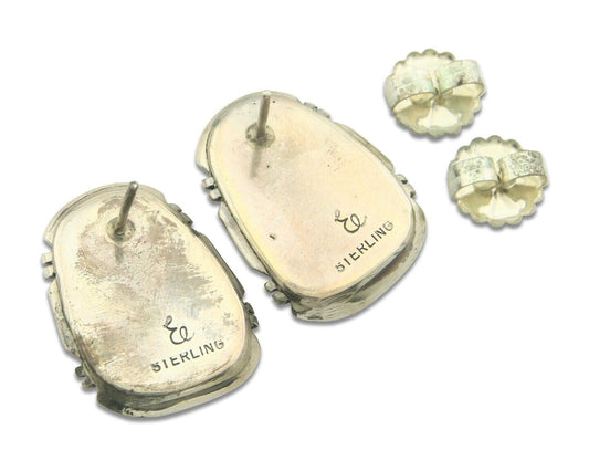Navajo Earrings 925 Silver Natural Turquoise Native Artist EL C.80's