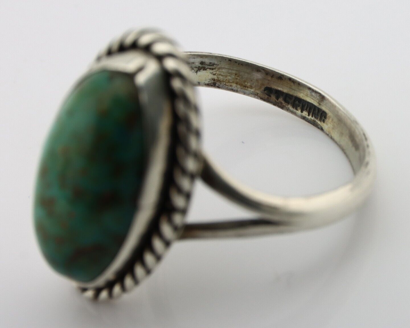 Navajo Ring 925 Silver Kingman Turquoise Native American Artist C.80's