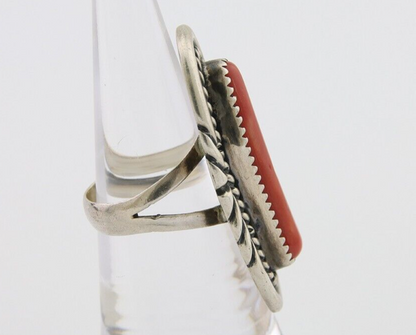Navajo Ring 925 Silver Mediterranean Coral Native Artist Size 6.0
