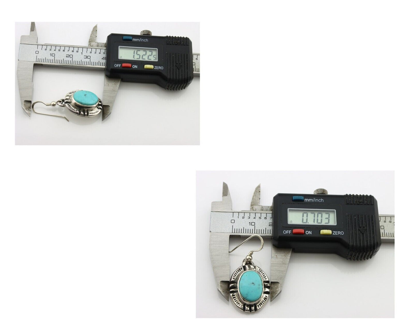 Navajo Handmade Earrings 925 Silver Natural Arizona Turquoise Signed Gecko C.80s