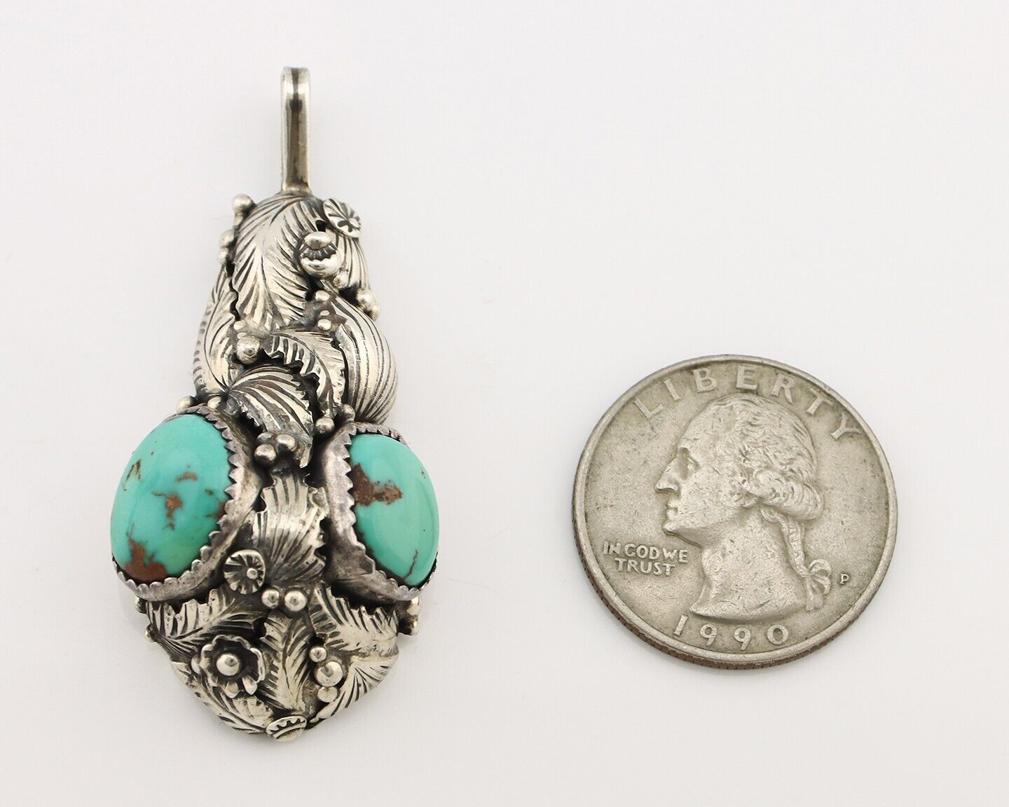 Navajo Pendant 925 Silver Natural Mined High Grade Turquoise Signed Tom Willeto