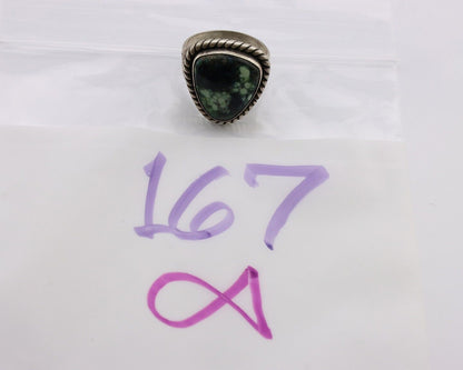 Navajo Ring 925 Silver Green Spiderweb Turquoise Artist Signed Rising Sun C.80's