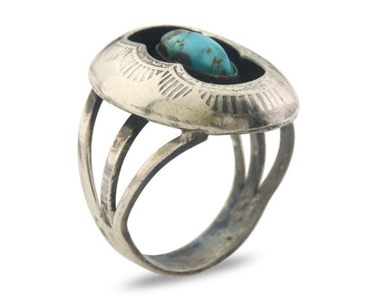 Navajo Ring 925 Sterling Turquoise Handmade Native Artist C.80's Size 8.25