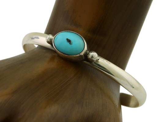 Navajo Cuff Bracelet Blue Turquoise 925 Silver Native American Artist C.80's