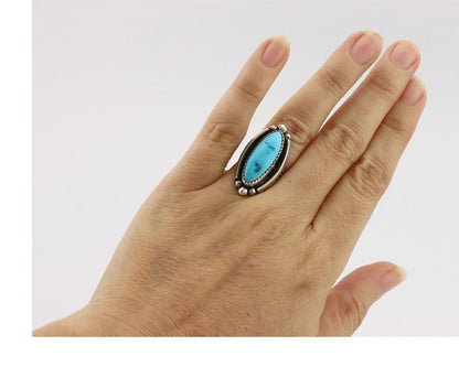 Navajo Ring .925 Silver Sleeping Beauty Turquoise Signed SkyStone Creations C80s