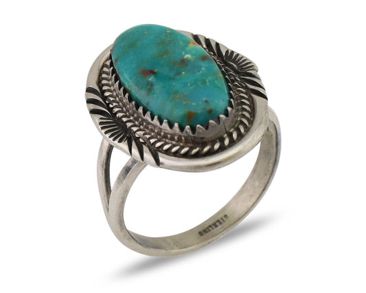 Navajo Hand Stamped Ring 925 Silver Natural Turquoise Native Artist C.80's