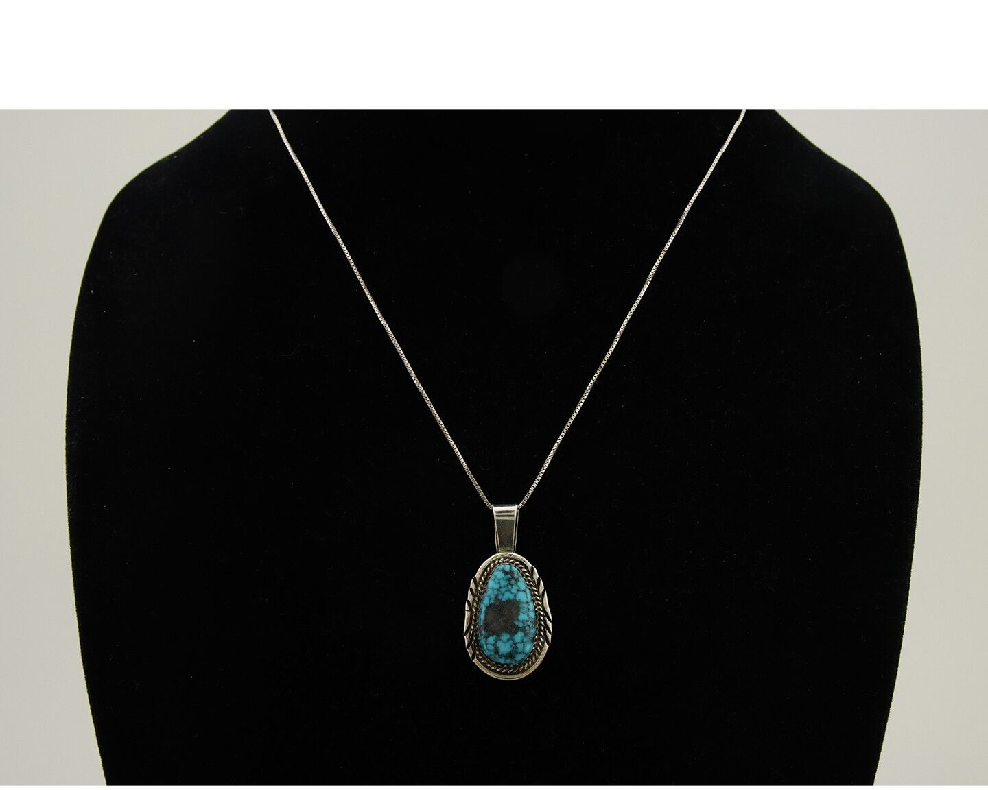 Navajo Necklace 925 Silver Spiderweb Turquoise Artist Signed Loretta Begay C80's