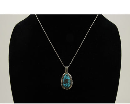 Navajo Necklace 925 Silver Spiderweb Turquoise Artist Signed Loretta Begay C80's