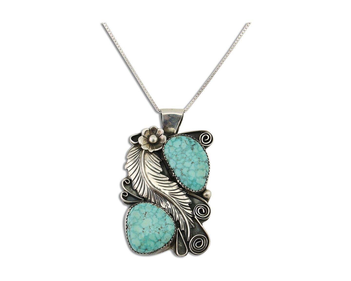 Navajo Necklace 925 Silver Natural Turquoise Artist Signed M Thomas C.80's
