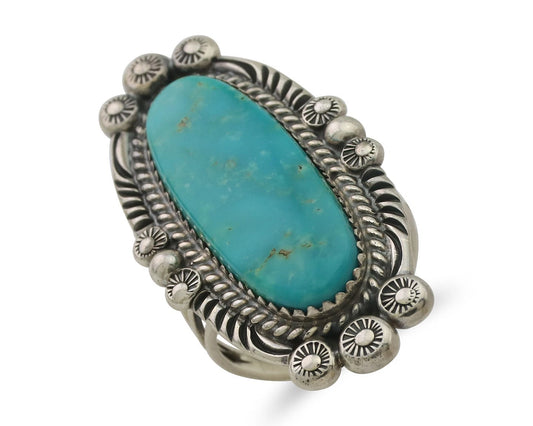 Navajo Ring 925 Silver Blue Gem Turquoise Native American Artist C.80's