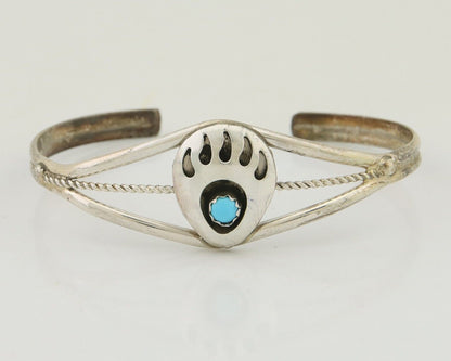 Navajo Paw Bracelet 925 Silver Blue Turquoise Native American Artist C.80's