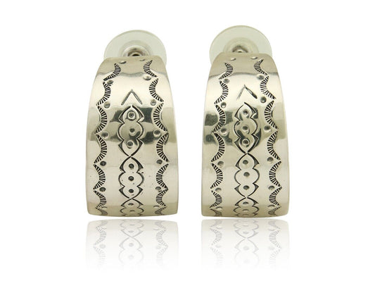Navajo Earrings 925 Silver Half Hoop Handmade Native American Artist C.80's