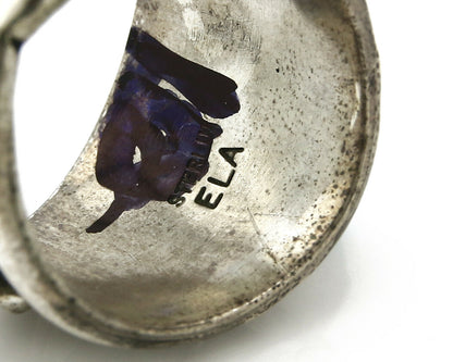 Navajo Ring .925 Silver Handmade Sleeping Beauty Turquoise Signed ELA C.80's
