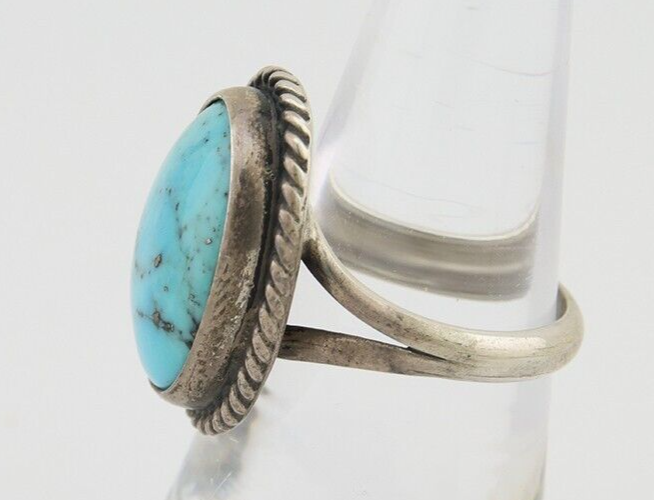 Navajo Handmade Ring 925 Silver Natural Turquoise Native Artist C.80's