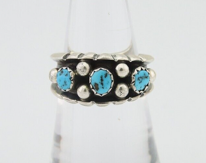 Navajo Ring 925 Silver Natural Blue Turquoise Native American Artist C.80's