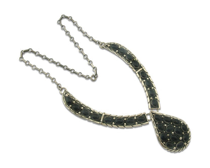 Vintage Navajo Necklace 925 Silver Natural Onyx Artist Signed Ella Cowboy
