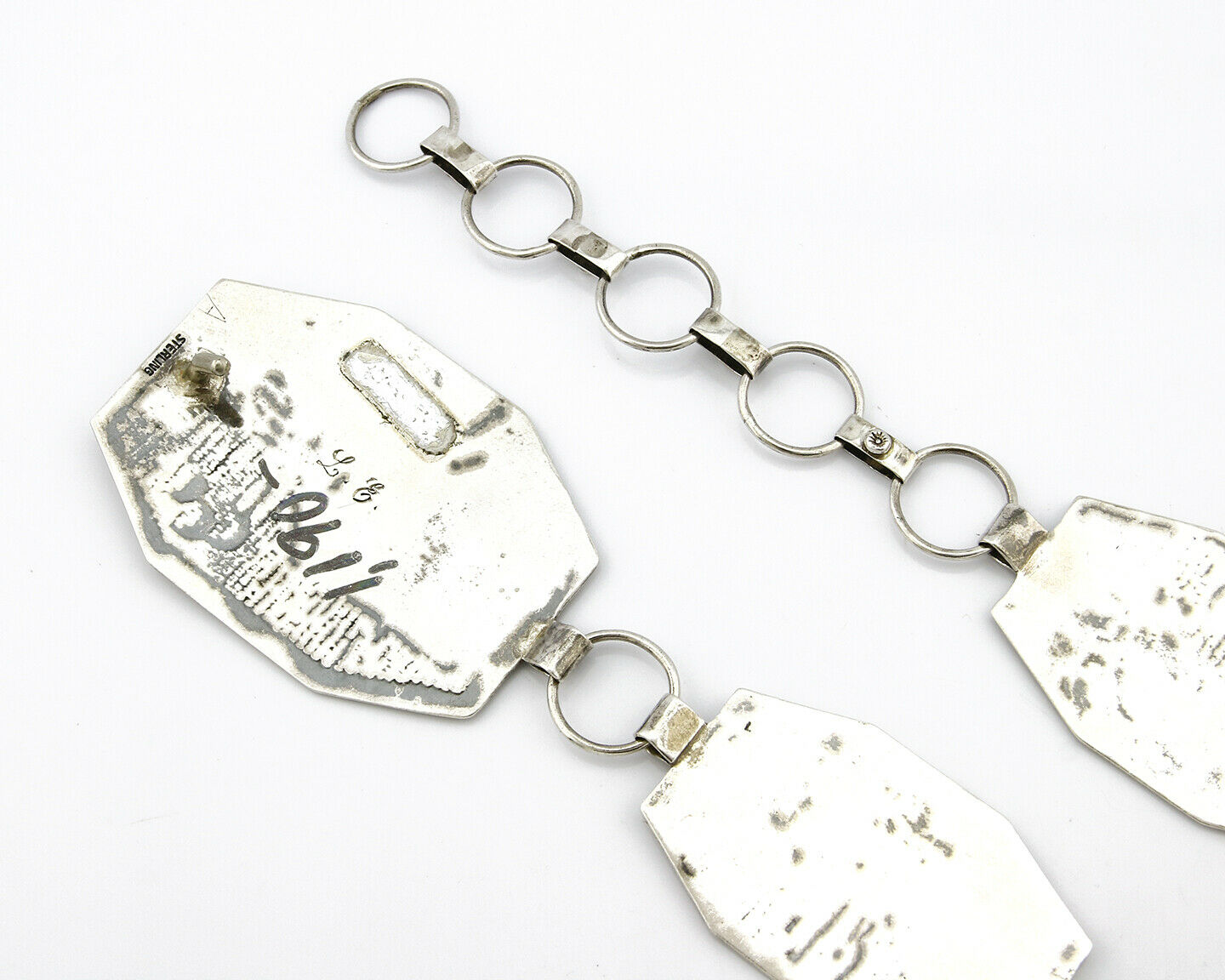 Navajo Concho Belt .925 Silver Pictograph Overlay Signed LE C.1980's