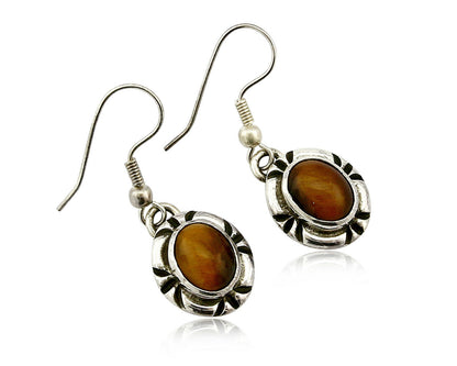 Navajo Hand Stamped Natural Mined Tigers Eye .925 SOLID Silver Stud Earrings