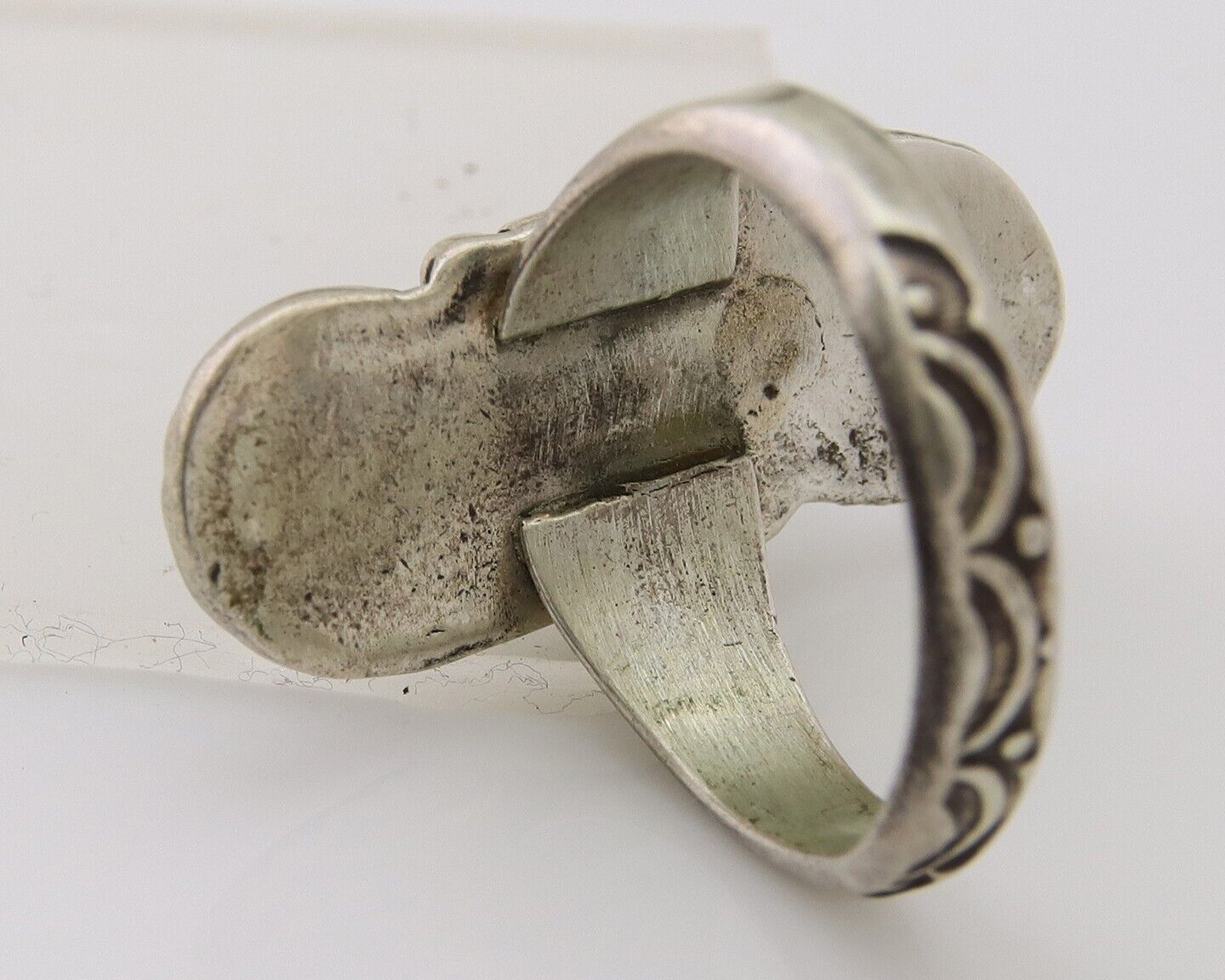 Navajo Ring 925 Silver Chip Inlay Turquoise & Coral Native Artist C.80's