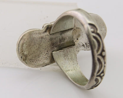 Navajo Ring 925 Silver Chip Inlay Turquoise & Coral Native Artist C.80's