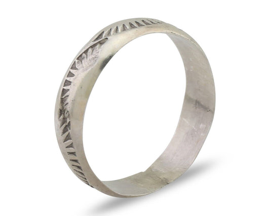 Navajo Hand Stamped Band 925 Silver 5.0 mm Signed Larry Chavez Size 6.75 C.80's