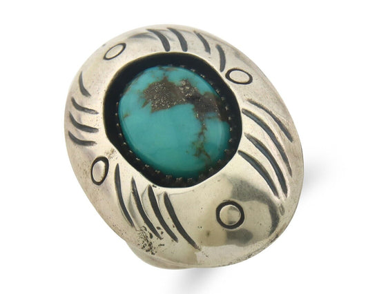 Navajo Ring 925 Sterling Turquoise Handmade Native Artist C.80's Size 7.0
