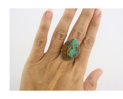 Navajo Ring 925 Sterling Natural Turquoise Native Artist C.80's Size 8.5