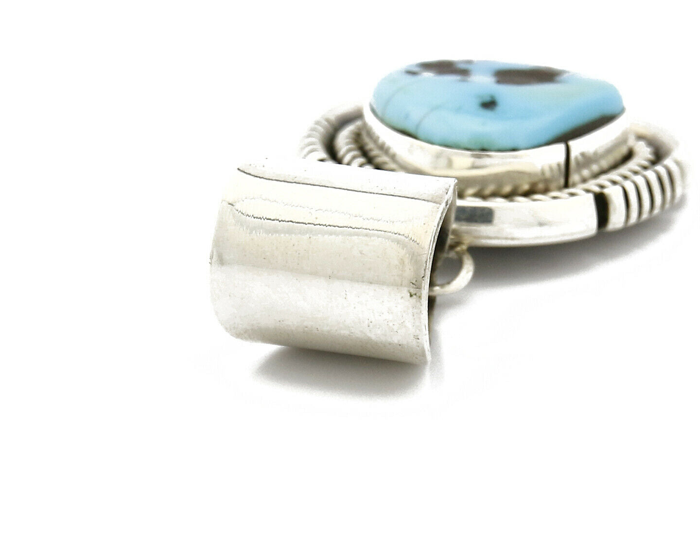 Navajo Handmade .925 Sterling Silver Blue Turquoise Hand Cut Pendant