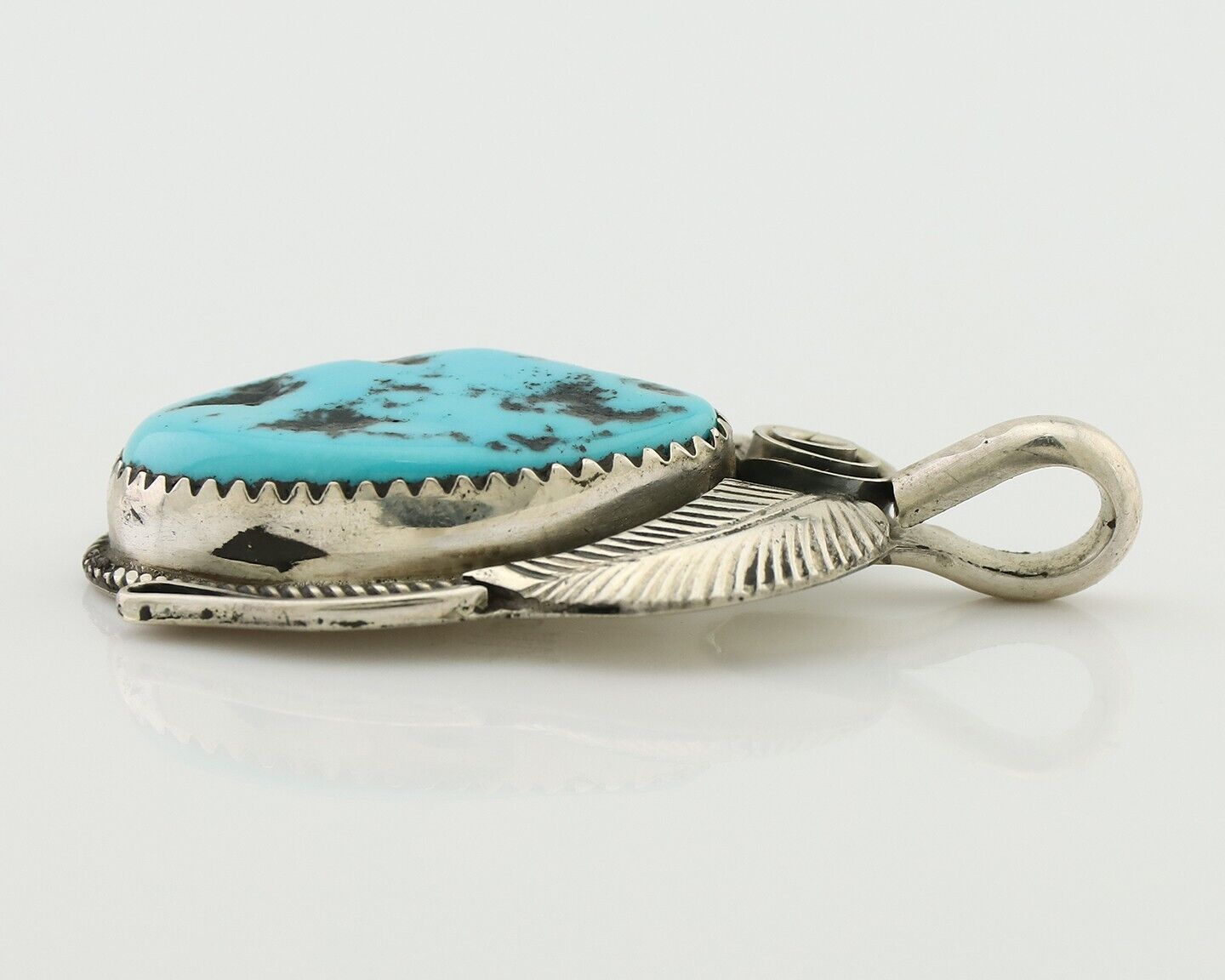 Navajo Pendant 925 Silver Sleeping B Turquoise Signed Justin Morris C.80's