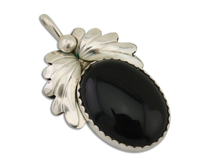 Navajo Pendant 925 Silver Onyx Native Artist Signed NS C.80's