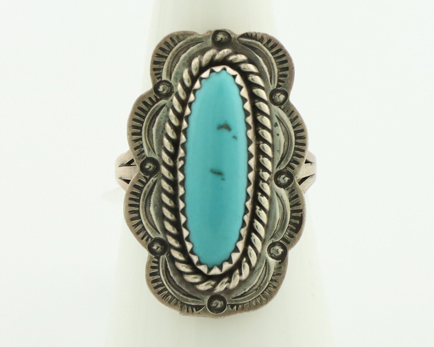 Navajo Ring .925 Silver Sleeping Beauty Turquoise Native American Artist C.80's