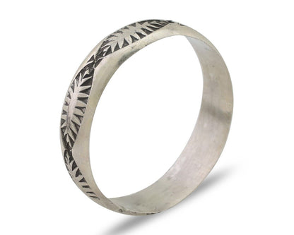 Navajo Hand Stamped Band 925 Silver 5.0 mm Signed Larry Chavez Size 8.35 C.80's