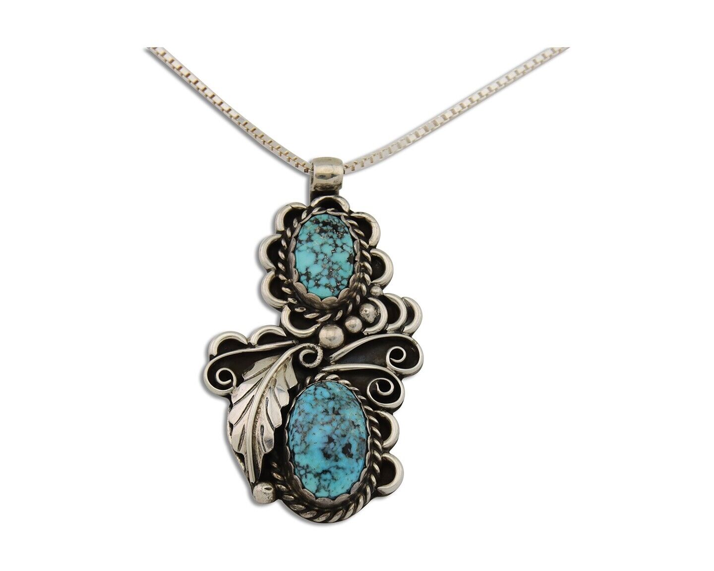 Navajo Necklace 925 Silver Natural Turquoise Artist Signed Fred Guerro C.80's