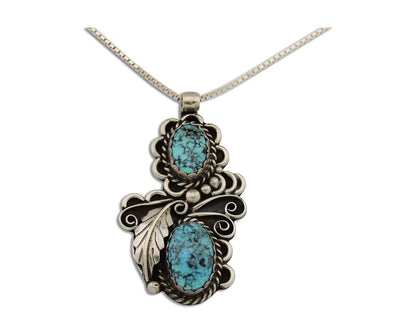 Navajo Necklace 925 Silver Natural Turquoise Artist Signed Fred Guerro C.80's