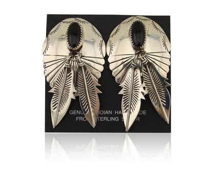 Navajo Handmade Earrings 925 Silver Onyx Native American Artist C.80's