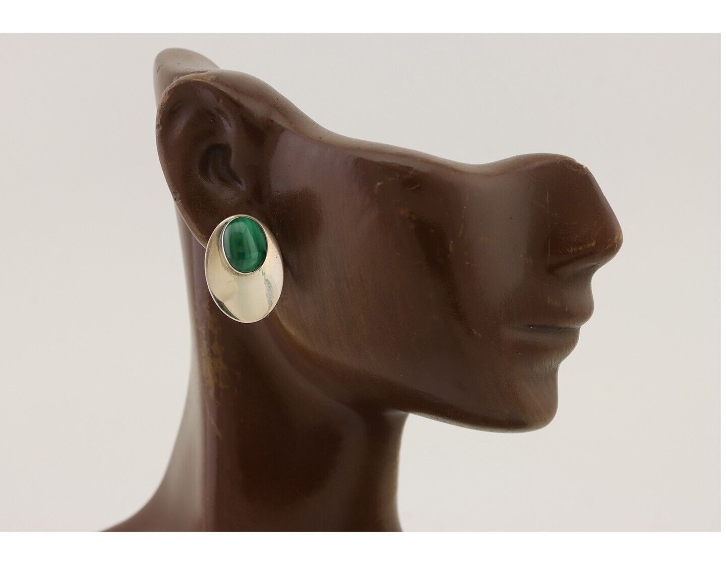 Navajo Shield Earrings 925 Silver Natural Malachite Signed Ella Peters C.80's