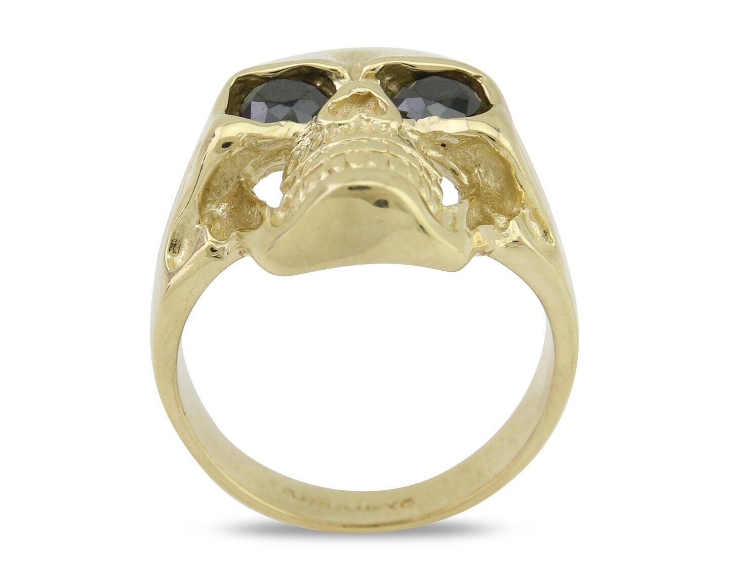 Men 14k SOLID Gold Skull Ring Black Glass Eyes Size 12