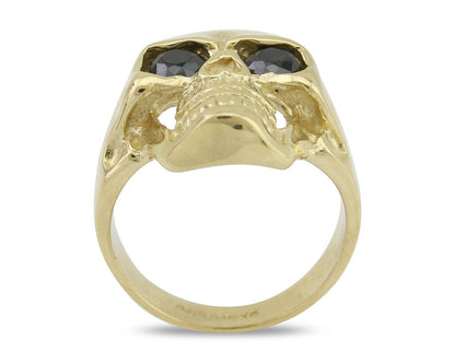 Men 14k SOLID Gold Skull Ring Black Glass Eyes Size 12