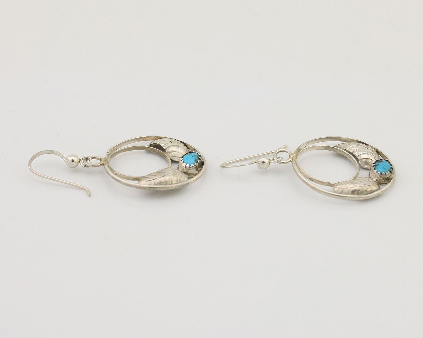 Navajo Handmade Dangle Earrings 925 Silver Blue Turquoise Native Artist C.80's