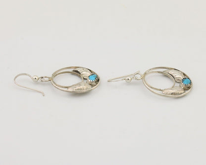 Navajo Handmade Dangle Earrings 925 Silver Blue Turquoise Native Artist C.80's