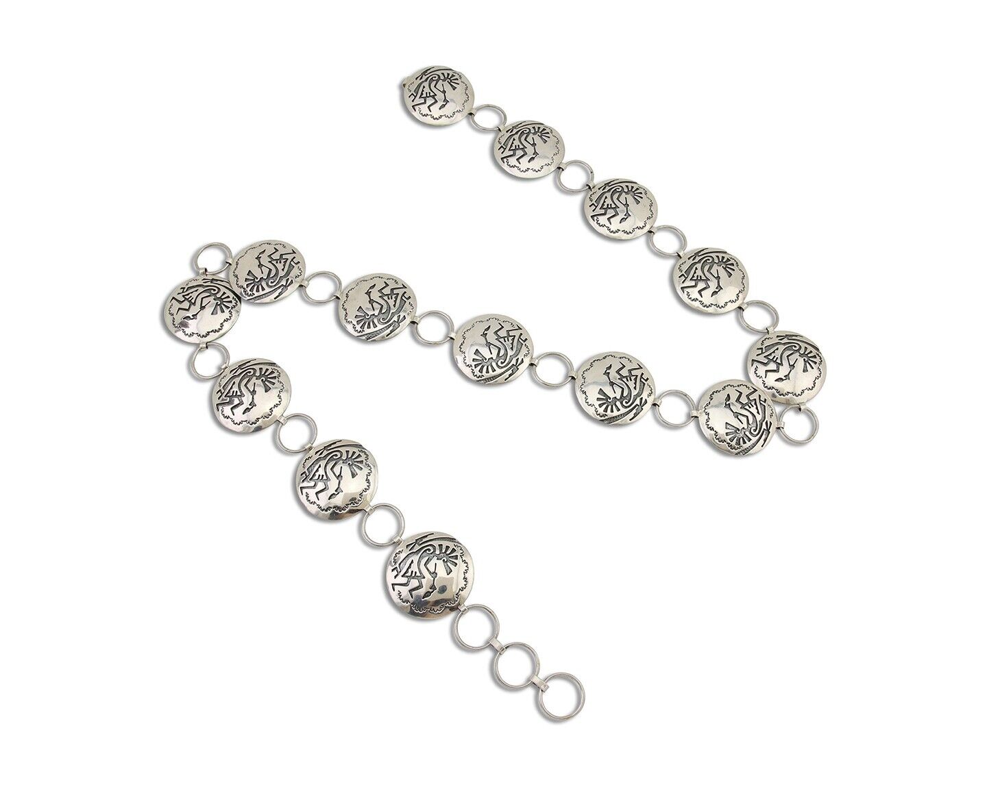 Navajo Kokopelli Concho Belt in Solid 925 Sterling Silver 35 inches
