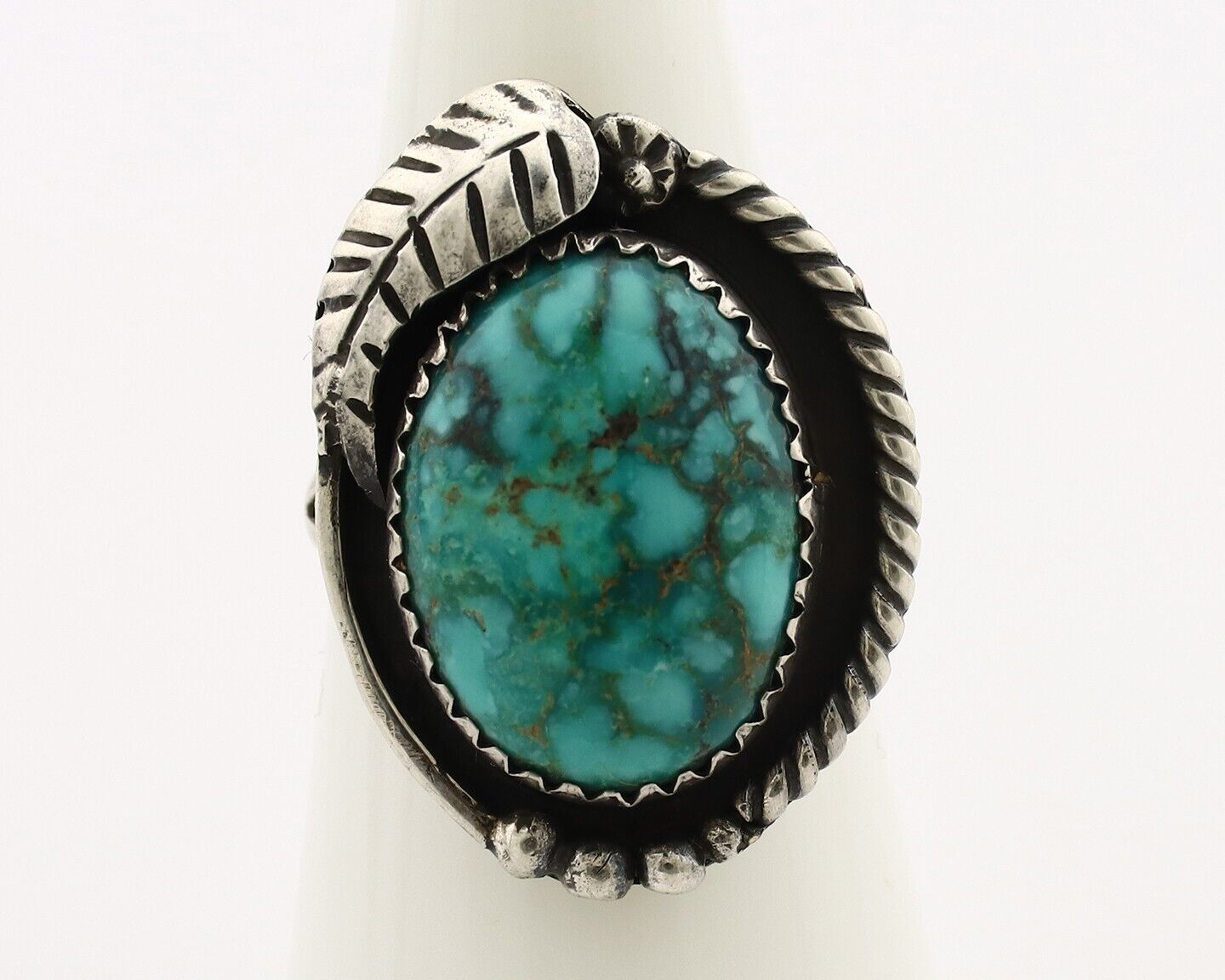 Navajo Handmade Ring 925 Silver spiderweb Turquoise Native Artist C.80's