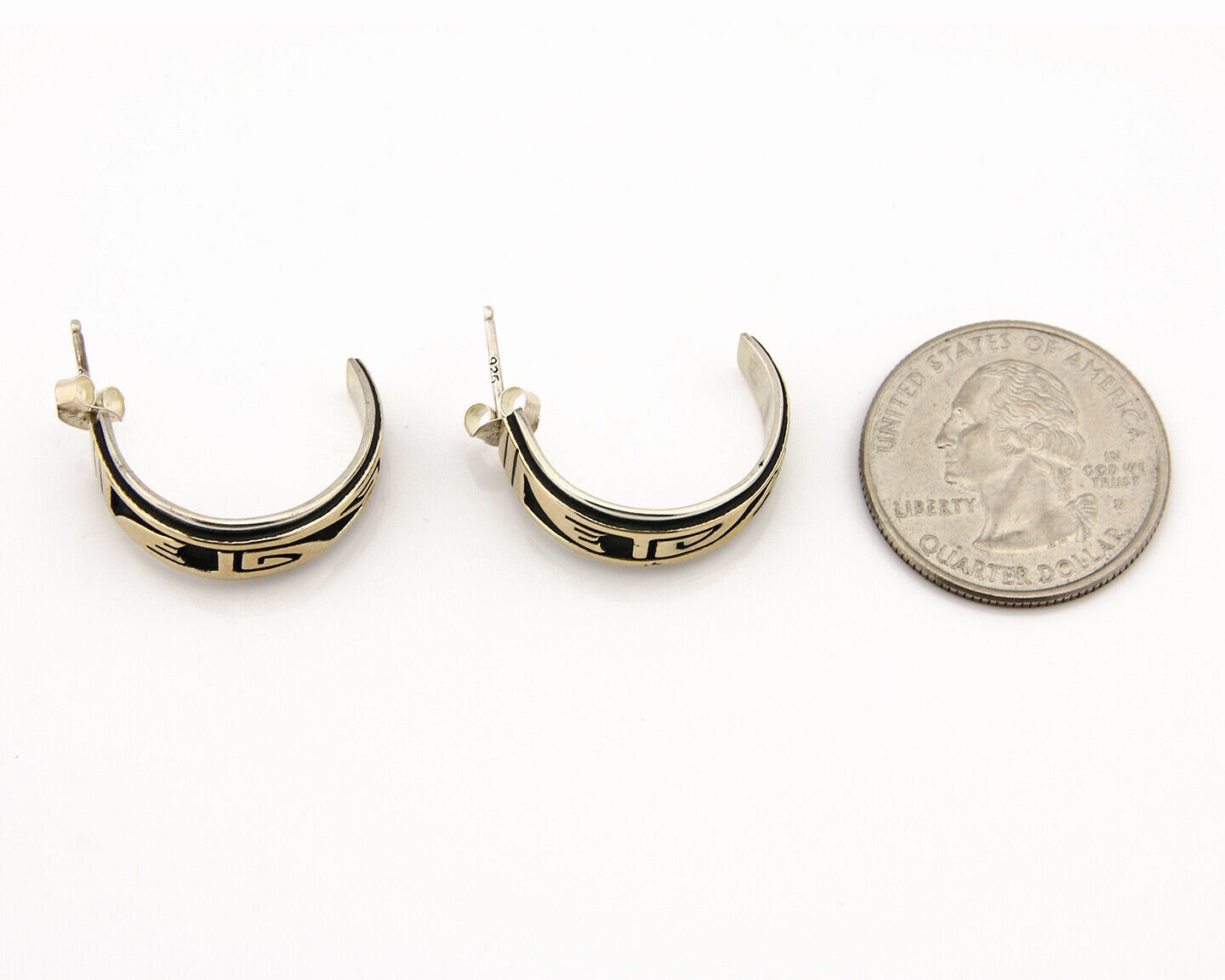 Navajo Hoop Earrings .925 Silver 14k SOLID Yellow GOLD MM Rogers & DJM