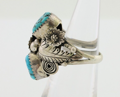 Navajo Handmade Ring 925 Silver Sleeping B Turquoise Artist Signed IHMJ C.80's