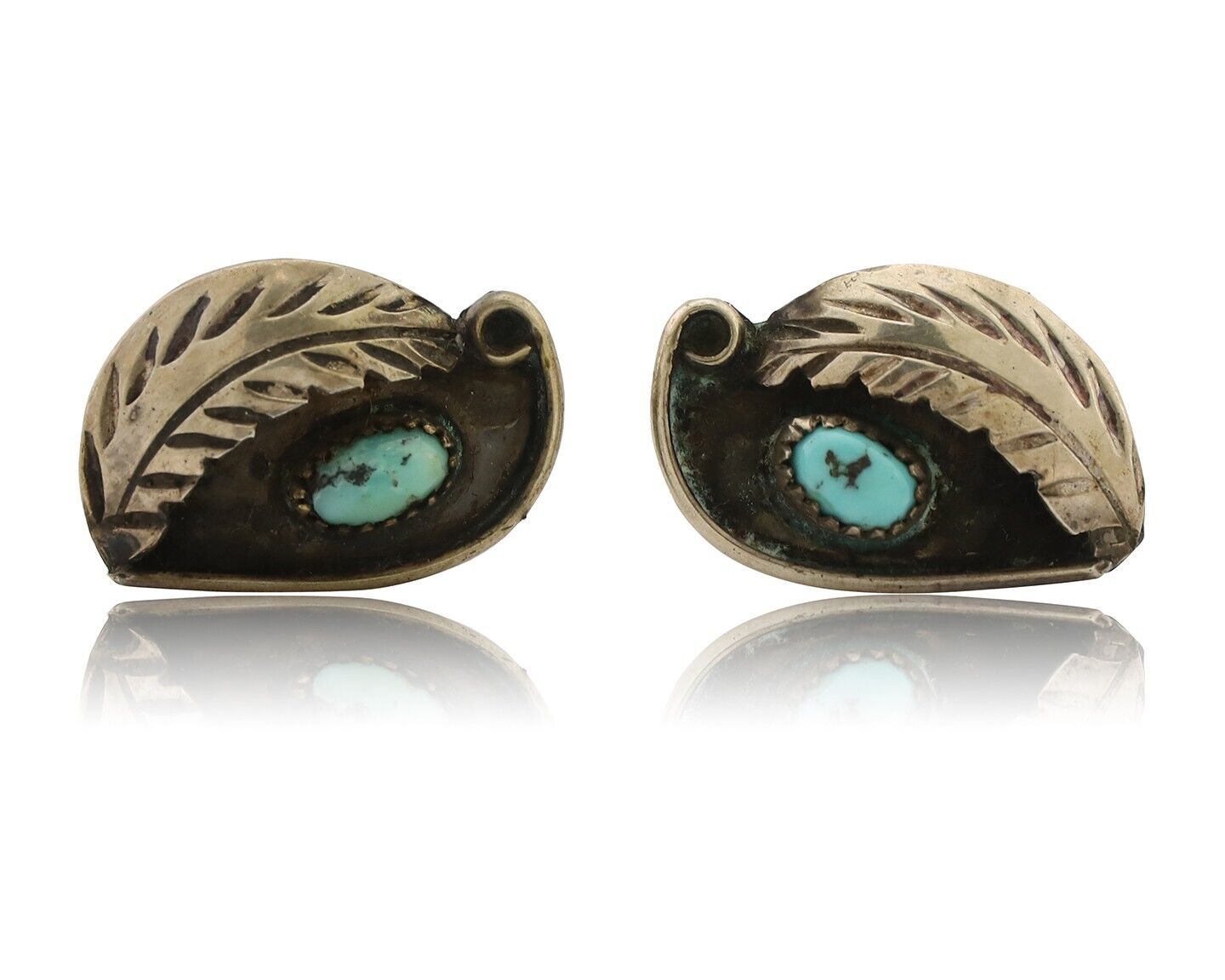 Navajo Earrings 925 Silver Natural Turquoise Native American Artist C.80's