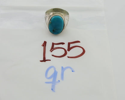 Navajo Hand Stamped Ring 925 Silver Arizona Turquoise Artist C.80's