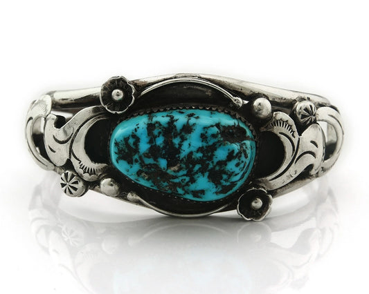 Navajo Cuff Bracelet Sterling Silver Turquoise Vintage Signed S Emerson