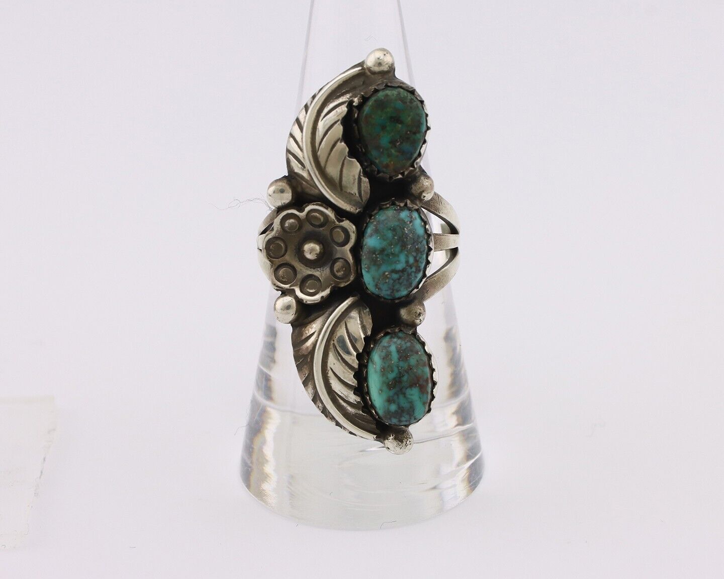 Navajo Ring 925 Silver Blue Diamond Turquoise Native American Artist C.80's